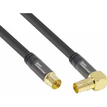 Good Connections SAT antenos kabelis SmartFLEX, kampuotas IEC koaksialinis kištukas į lizdą, auksuotas, keturgubai ekranuotas, 120 dB, juodas, 3 m (GC-M2074)