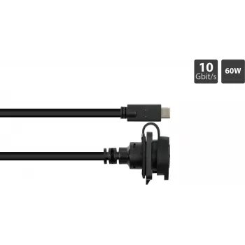 GoodConnections S1 industrinis USB-C kabelis, USB 3.2 Gen 2, 10 Gbps, M16 skydinis montavimas, IP65/67, 1 m, juodas (IC01-16U3102-010)