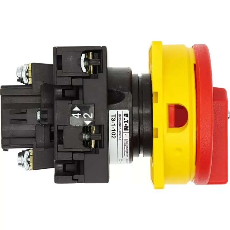 Eaton T3-1-102/EA/SVB kumštelinis jungiklis, 3 polių, 32 A, blokuojamas, geltonas/raudonas