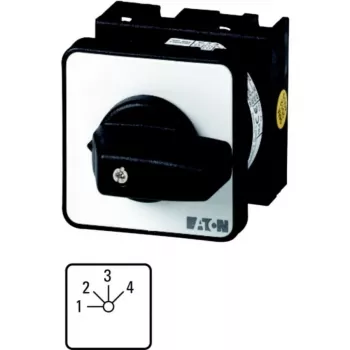 Eaton T0-4-8251/E 2 polių 3 padėčių ON-OFF-ON kumštelinis jungiklis, 20A, 690V, IP65 priekis, juoda rankena, balta priekinė plokštė 013971