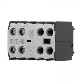 Eaton 20DILE pagalbinis kontaktų blokas, 2 polių, 1NO+1NC, šoninis montavimas, varžtiniai gnybtai, IP20, juodas/baltas 010208