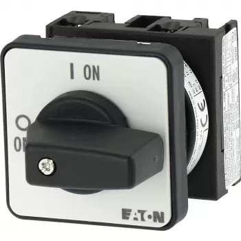 Eaton T0-1-102/E 2 polių ON-OFF svirtinis jungiklis, 20A, IP65 priekis, juoda rankena su balta ženklinimo plokštele 088709