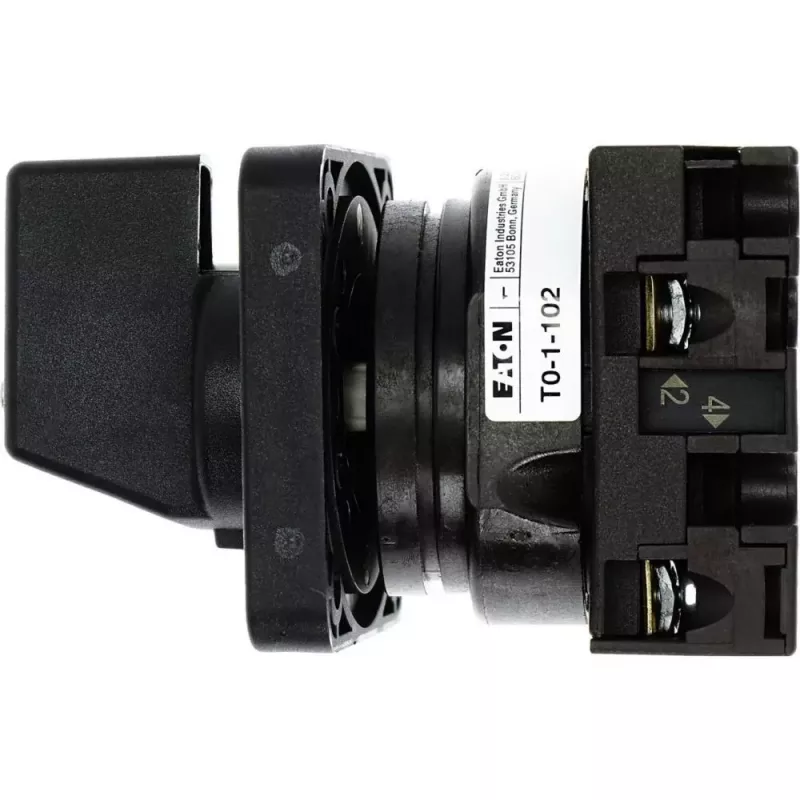 Eaton T0-1-102/E 2 polių ON-OFF svirtinis jungiklis, 20A, IP65 priekis, juoda rankena su balta ženklinimo plokštele 088709