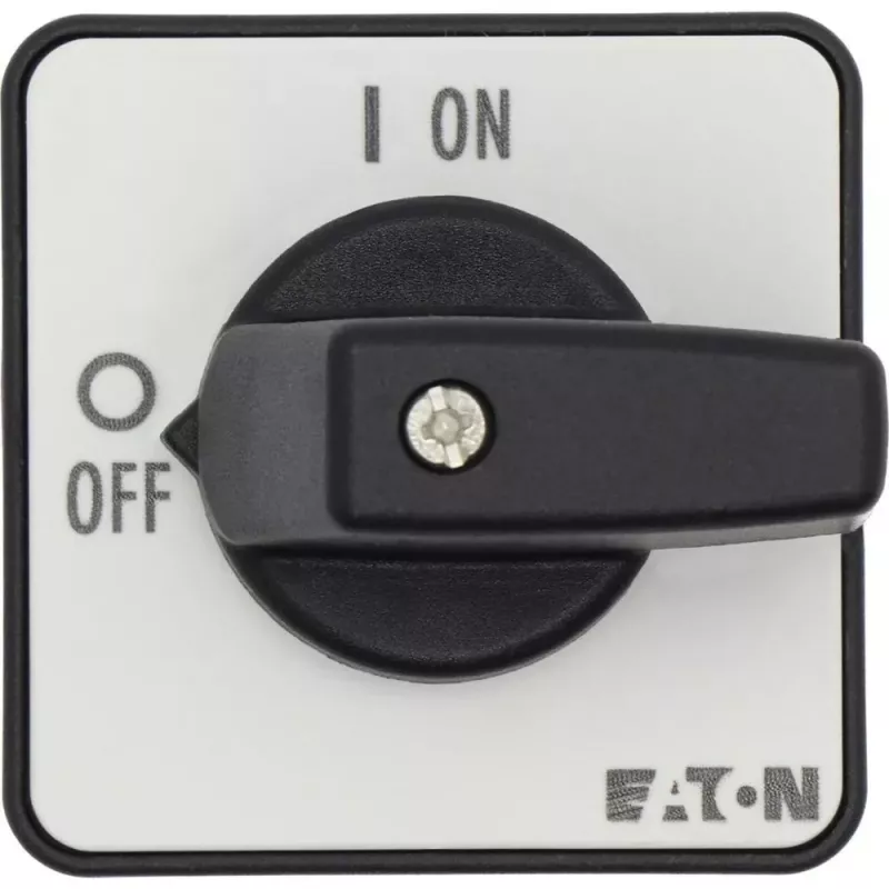 Eaton T0-1-102/E 2 polių ON-OFF svirtinis jungiklis, 20A, IP65 priekis, juoda rankena su balta ženklinimo plokštele 088709