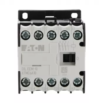 Eaton DILEEM-10 mini kontaktorius - 3 polių, 230 V AC ritė, 9 A, 4 kW, 1 NO pagalbinis, DIN bėgelio montavimas, IP20, juodas/baltas 056674