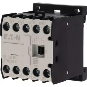 Eaton DILEM-10-G(12VDC) mini kontaktinė relė, 3 polių, 12 V DC ritė, 9 A AC-3, 1 NO pagalbinis kontaktas, IP20, varžtiniai gnybtai, DIN bėgelio / varžtinis montavimas, juoda / balta 079594