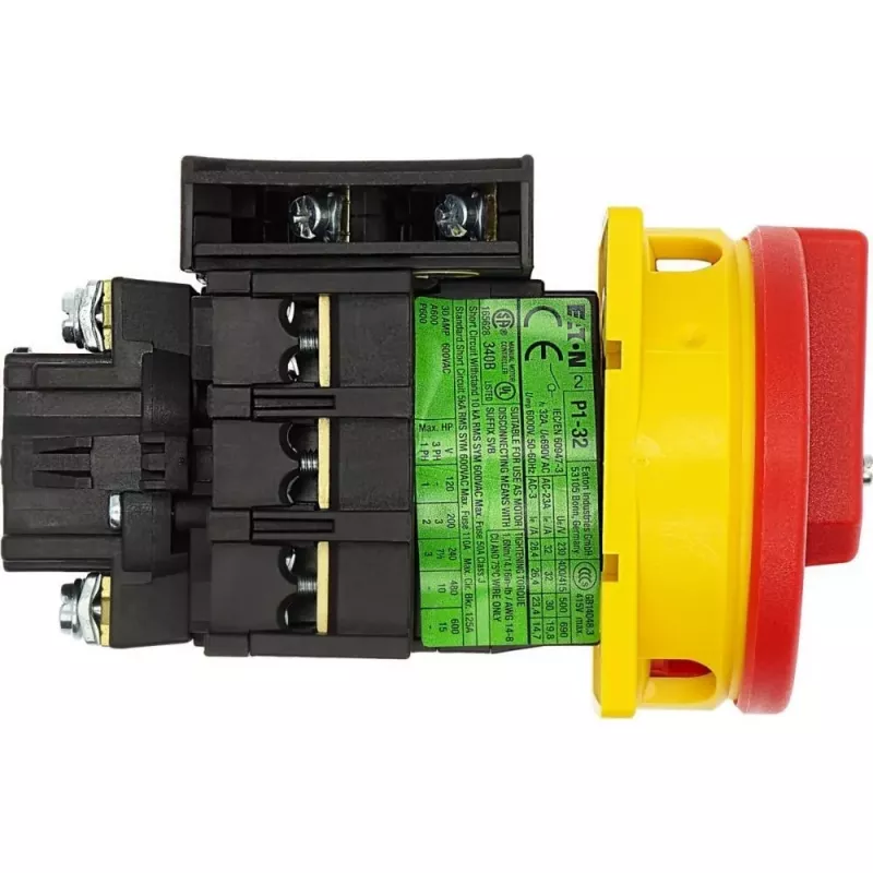 EATON P1-32/EA/SVB/HI11 pagrindinis jungiklis, 3 polių, 32 A, skydinis, raudonas/geltonas 072567