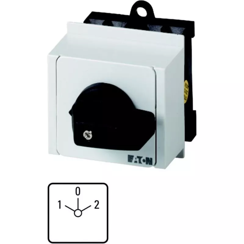 Eaton T0-3-8212/IVS 3 polių ON-OFF sukamasis jungiklis, 20 A, 690 V, juoda rankenėlė, balta priekinė plokštė, IP65 079186