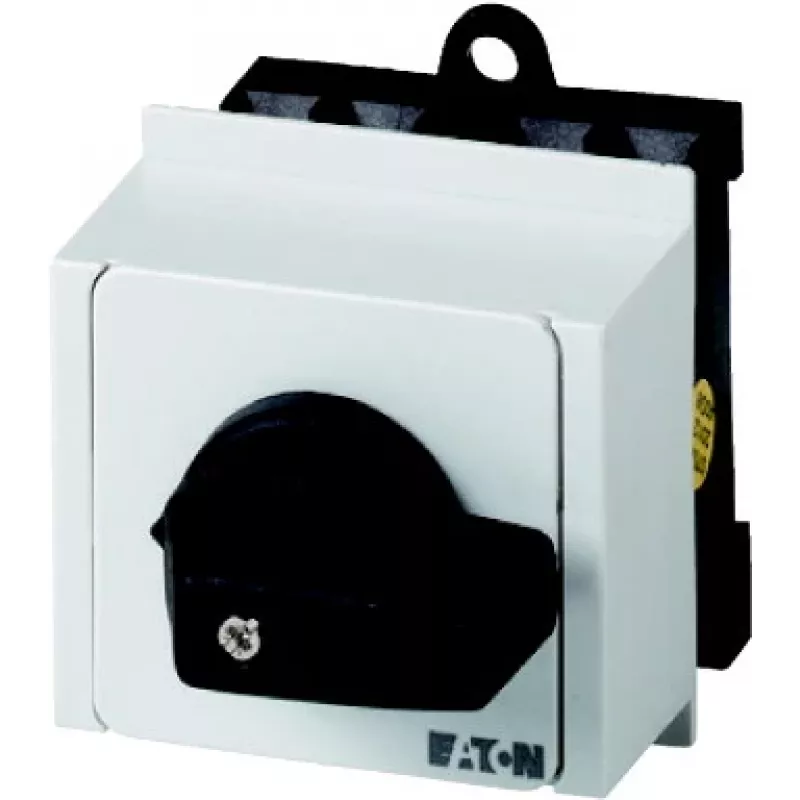 Eaton T0-3-8212/IVS 3 polių ON-OFF sukamasis jungiklis, 20 A, 690 V, juoda rankenėlė, balta priekinė plokštė, IP65 079186