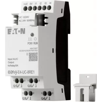 Eaton easyE4 valdymo relė EASY-E4-UC-8RE1, 8 įėjimai, 4 relių išėjimai, 12/24 V DC, 24 V AC, Ethernet, DIN bėgelis