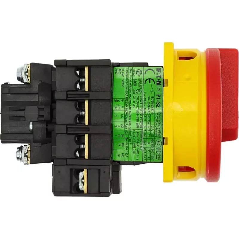 EATON P1-32/EA/SVB/N pagrindinis jungiklis 32A 3P+N su avariniu sustabdymu, įleidžiamas