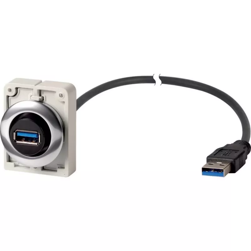 Eaton M30C-FUSB-60 USB 3.0 Type A lizdas, montuojamas į skydą, su 1,5 m kabeliu, metaliniu priekiniu žiedu Y7-187084