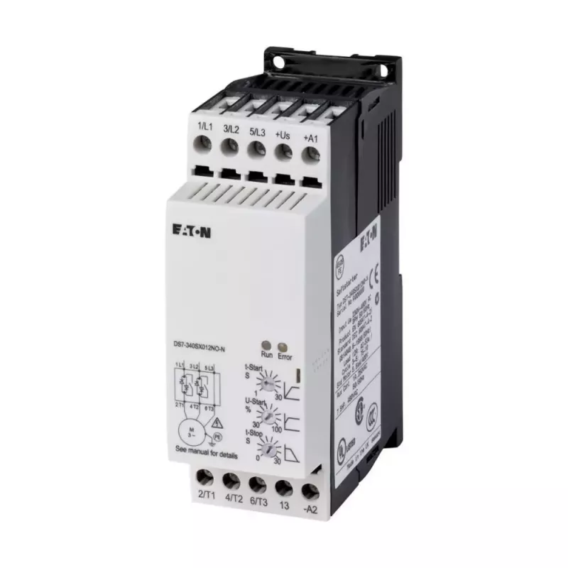 Eaton DS7-340SX009N0-N švelnaus paleidimo įtaisas, 9 A, 4 kW, 200-460 V AC, 24 V AC/DC valdymas, pilkas 134910
