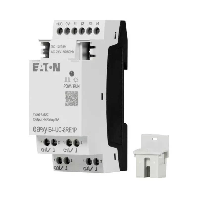 Eaton EASY-E4-UC-8RE1P išplėtimo modulis, 8 relių išėjimai, 12/24 V DC, 24 V AC, DIN bėgelis 197510