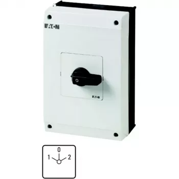 Eaton T5B-3-8401/I4 kumštelinis jungiklis, 3 polių, 20 A, 690 V AC, 3 padėčių, 90°, juoda rankena, balta legenda, priekinio skydo montavimas 207227