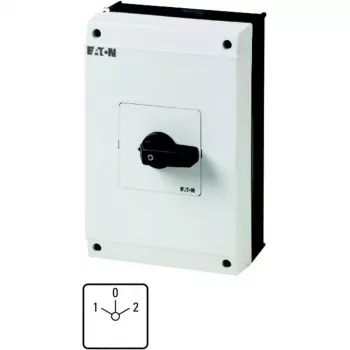 Eaton T5B-3-8401/I4 kumštelinis jungiklis, 3 polių, 20 A, 690 V AC, 3 padėčių, 90°, juoda rankena, balta legenda, priekinio skydo montavimas 207227