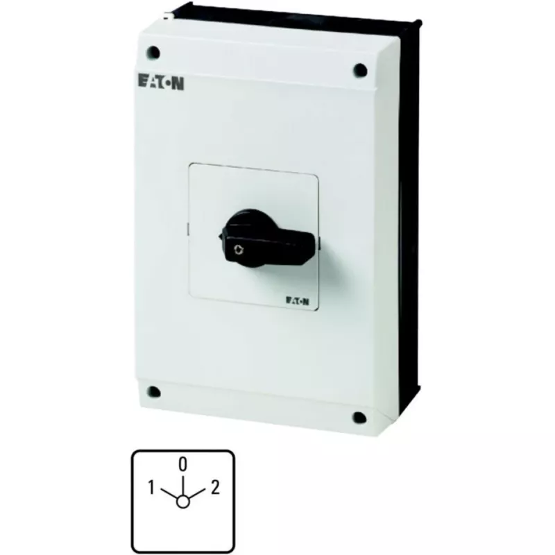 Eaton T5B-3-8401/I4 kumštelinis jungiklis, 3 polių, 20 A, 690 V AC, 3 padėčių, 90°, juoda rankena, balta legenda, priekinio skydo montavimas 207227