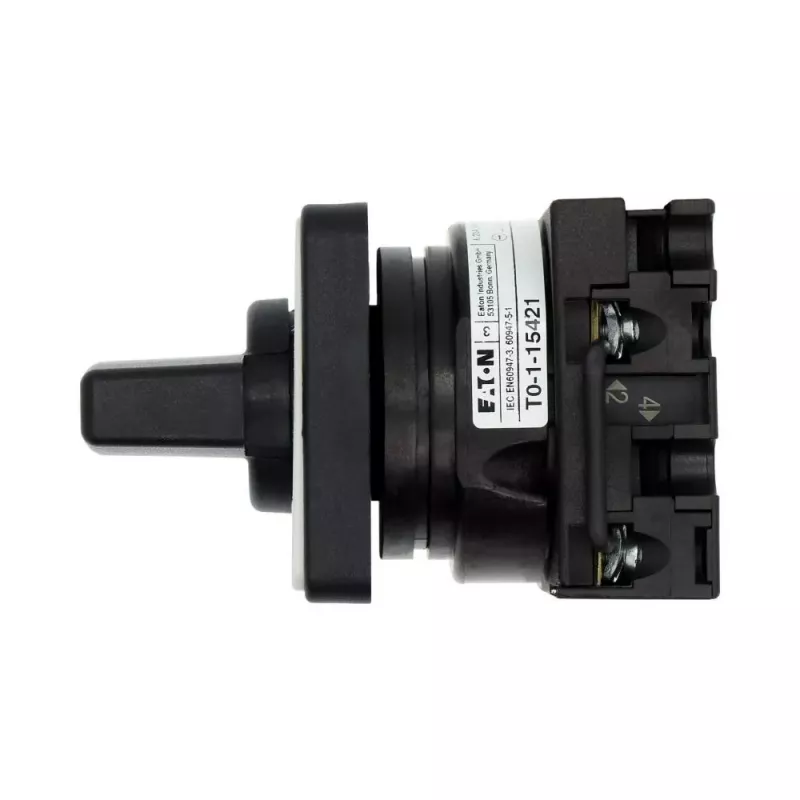 Eaton T0-1-15421/E kumštelinis jungiklis, 1 polius, ON-OFF, 20 A, 690 V AC, svirtinė rankenėlė, juodas, priekinė plokštė 48x48 mm 095806