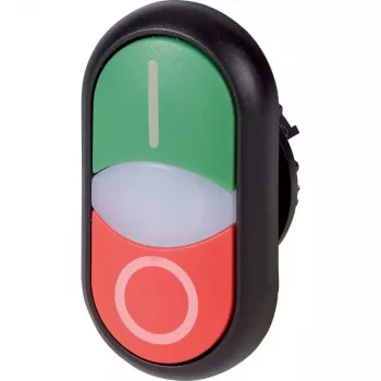 Eaton M22S-DDL-GR-X1/X0 apšviestas mygtuko aktorius, momentinis, žalias lęšis, juodas plastikinis apvadas, 22,5 mm montavimas, IP66/IP67/IP69K 216701