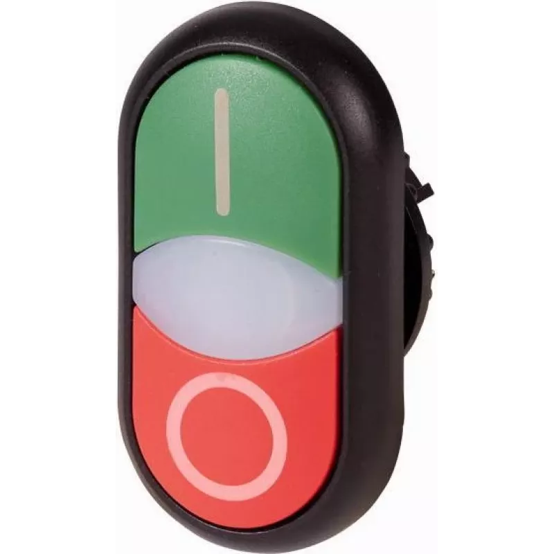 Eaton M22S-DDL-GR-X1/X0 apšviestas mygtuko aktorius, momentinis, žalias lęšis, juodas plastikinis apvadas, 22,5 mm montavimas, IP66/IP67/IP69K 216701