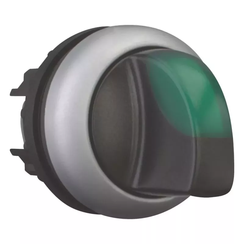 Eaton M22-WLK3-G perjungiklis su pasirinkimo rankenėle, 3 padėčių, fiksuojamasis, žalia svirtis, titano spalvos apvadas, 22,5 mm 216837