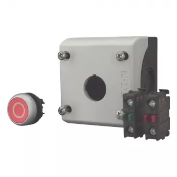 Eaton M22-D-R-X0/KC11/I mygtuko akturatorius su kontaktų bloku, raudonas, titano spalvos, plastikinis, IP66/IP67/IP69 216521