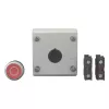 Eaton M22-D-R-X0/KC11/I mygtuko akturatorius su kontaktų bloku, raudonas, titano spalvos, plastikinis, IP66/IP67/IP69 216521