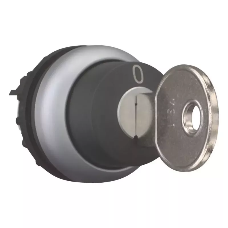Eaton M22-WRS-A1 raktu valdomas perjungiklis, 2 padėčių, fiksuotas, juodas valdymo elementas, sidabrinis titaninis priekinis žiedas, 22,5 mm montavimas, IP66/IP67/IP69K 229092