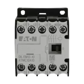 Eaton DILEM12-10 mini kontaktorius, 3 polių, 12 A, 230 V 50 Hz / 240 V 60 Hz ritė, 1 NO pagalbinis kontaktas, IP20, juodas/baltas 127075