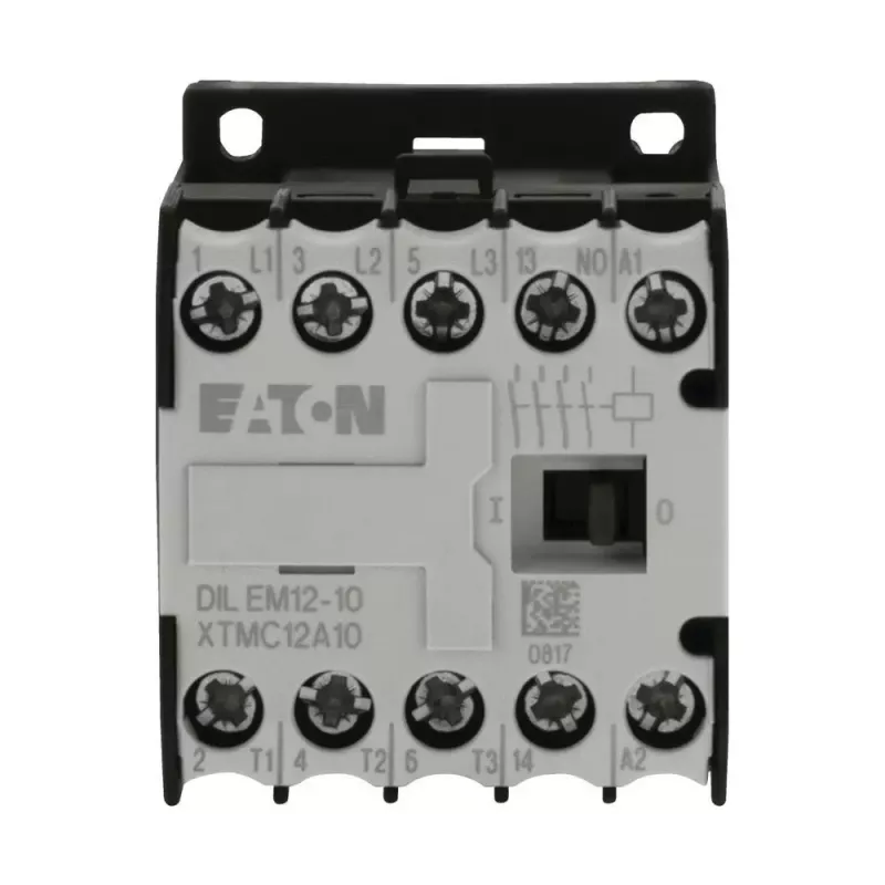 Eaton DILEM12-10 mini kontaktorius, 3 polių, 12 A, 230 V 50 Hz / 240 V 60 Hz ritė, 1 NO pagalbinis kontaktas, IP20, juodas/baltas 127075