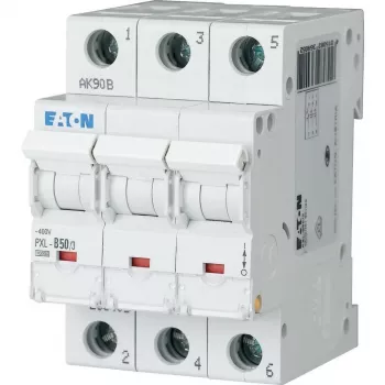 Eaton PXL-C50/3 automatinis grandinės pertraukiklis, 3 polių, C charakteristikos, 50 A, 400 V AC, 10 kA, DIN bėgiui 236431