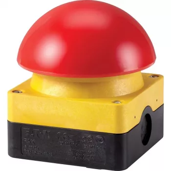 EATON FAK-R/V/KC02/IY kojinis/delno jungiklis, grybo formos mygtukas, fiksacinis, 2 NC, geltonas, IP66/IP67/IP69K, varžtiniai gnybtai 256790