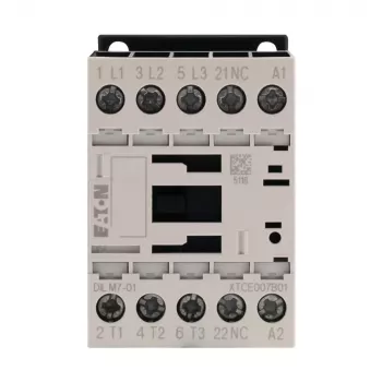 Eaton DILM7-01 kontaktorius, 3 polių, 7 A, 230 V AC 50 Hz / 240 V AC 60 Hz ritė, 1 NC pagalbinis kontaktas 276585
