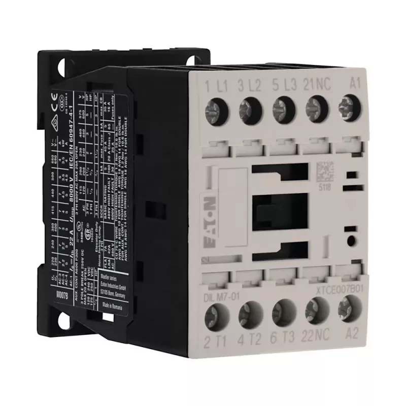 Eaton DILM7-01 kontaktorius, 3 polių, 7 A, 230 V AC 50 Hz / 240 V AC 60 Hz ritė, 1 NC pagalbinis kontaktas 276585