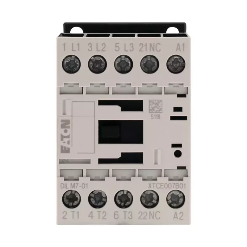Eaton DILM7-01 kontaktorius, 3 polių, 7 A, 230 V AC 50 Hz / 240 V AC 60 Hz ritė, 1 NC pagalbinis kontaktas 276585