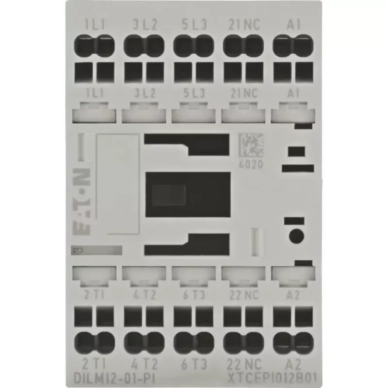 EATON DILM12-199244 3 polių galios kontaktorius, 12 A, 230 V 50 Hz / 240 V 60 Hz ritė, 1 NO pagalbinis kontaktas, varžtiniai gnybtai