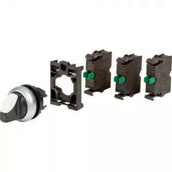 Eaton M22-WRK-3K10-BVP 3 padėčių fiksuojamasis perjungiklis, juoda rankenėlė, plastikinis priekinis žiedas 110923