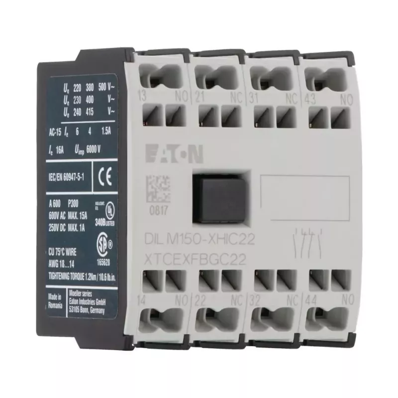 Eaton pagalbinis kontaktų blokas 4 polių 2NO+2NC, montuojamas viršuje, DILM40-DILM150, varžtiniai gnybtai 278046
