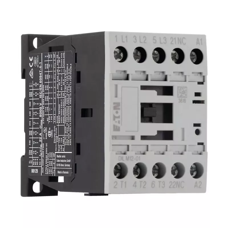 Eaton DILM12-01 3 polių variklio kontaktoriuss, 230 V AC / 240 V AC ritė, 12 A, 1 NC pagalbinis 276865