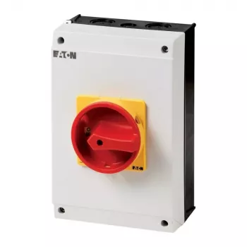 Eaton P3-63/I4/SVB/HI11 3 polių pagrindinis jungiklis-atjungiklis, 63 A, 690 V AC, raudona/geltona rotacinė rankena, IP65 207348