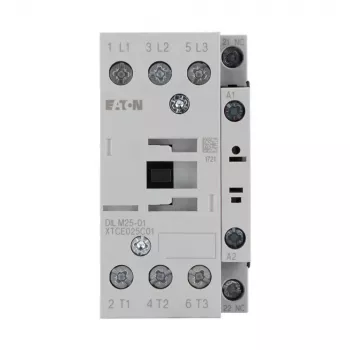 Eaton DILM25-01(RDC24) 3 polių kontaktorius, 24 V DC ritė, 25 A AC-3, 1 NC pagalbinis kontaktas, IP00, juodas/baltas 277178