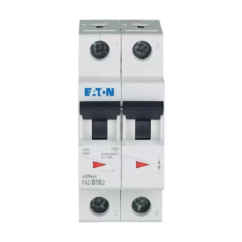 Eaton FAZ-B16/2 automatinis grandinės pertraukiklis (MCB), 2 polių, 16 A, B tipo, 230/400 V AC, 10 kA, DIN bėgiui 278734