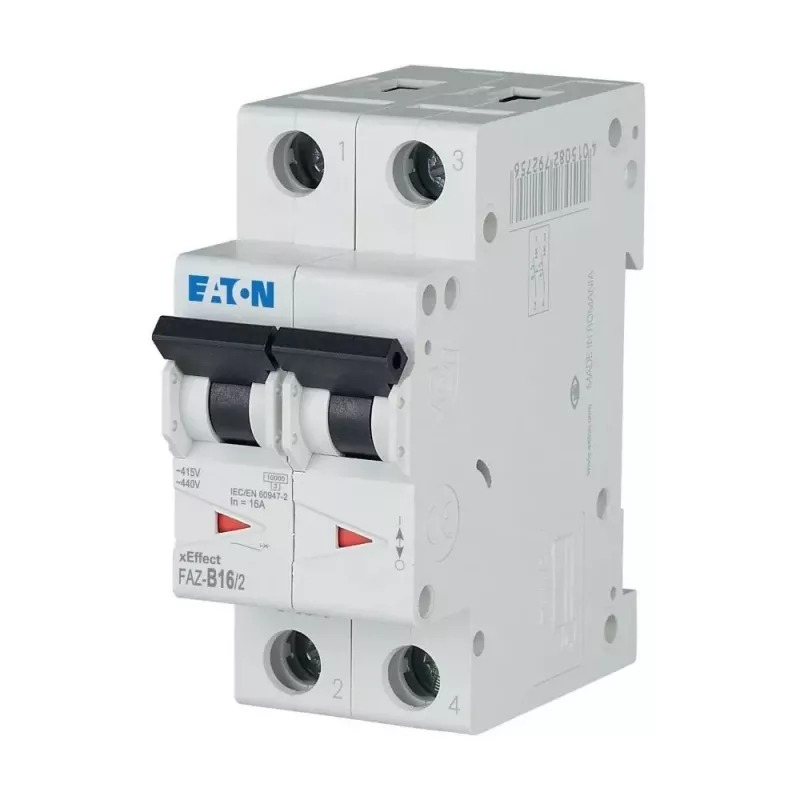 Eaton FAZ-B16/2 automatinis grandinės pertraukiklis (MCB), 2 polių, 16 A, B tipo, 230/400 V AC, 10 kA, DIN bėgiui 278734