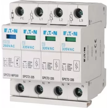 EATON SPCT2-335-3+NPE 2 tipo viršįtampių apsaugos įtaisas, 3 fazių + neutralus + PE, 335 V AC, 40 kA Imax, DIN bėgelis 167622