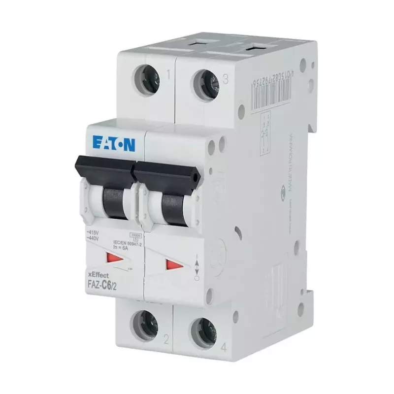 Eaton FAZ-C6/2 modulinis automatinis jungiklis (MCB), 6 A, 2 polių, C tipo, 10 kA, 230/400 V AC 278754