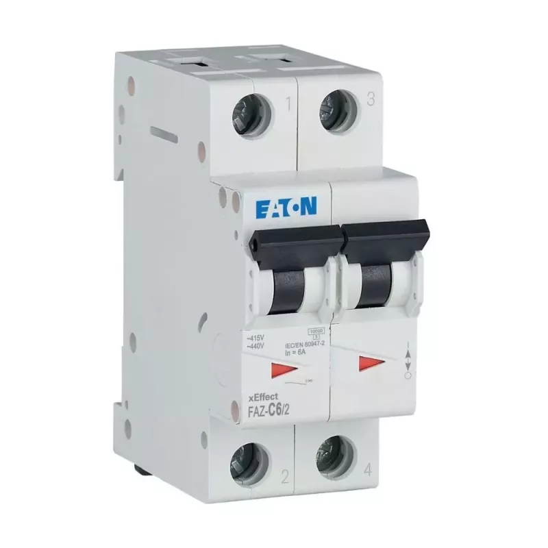 Eaton FAZ-C6/2 modulinis automatinis jungiklis (MCB), 6 A, 2 polių, C tipo, 10 kA, 230/400 V AC 278754