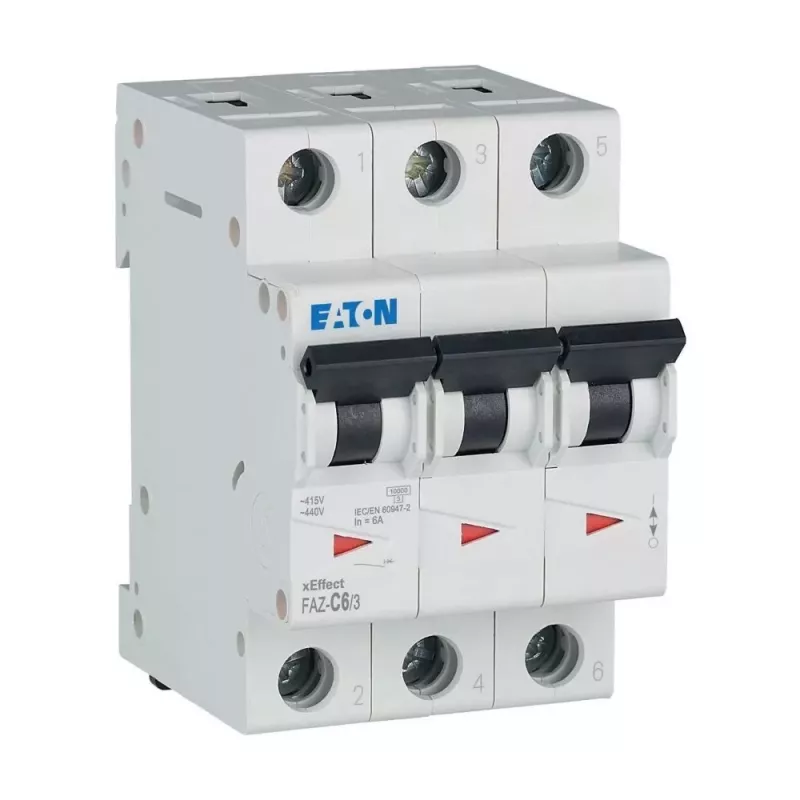 Eaton FAZ-C6/3 6 A 3 polių C charakteristikos automatinis jungiklis (MCB), 6 kA 278867