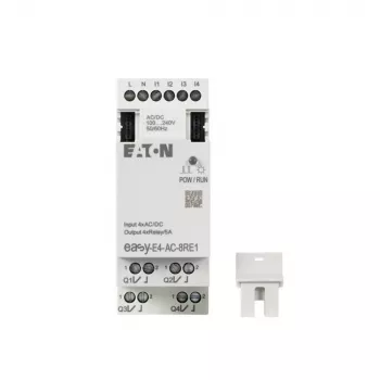 Eaton easyE4 AC išplėtimo modulis, 4 skaitmeniniai įėjimai, 4 relių išėjimai, 100-240 V AC, DIN bėgelis EASY-E4-AC-8RE1
