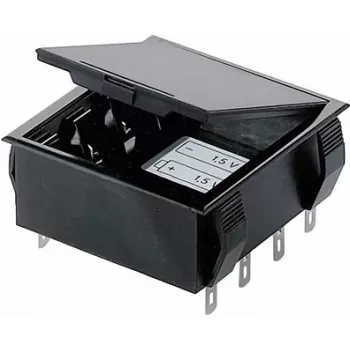 Bopla baterijų laikiklis 4 AA (Mignon) elementams su 9V bloko lituojamąja jungtimi, 65 x 65 x 21,5 mm, juodas 46600000