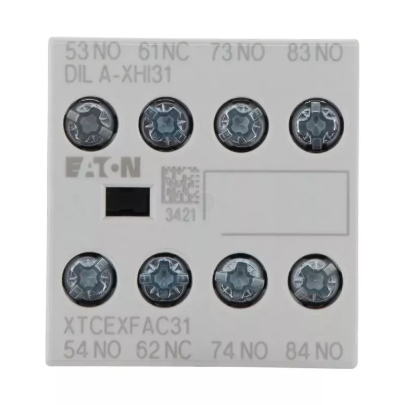 Eaton DILA-XHI31 pagalbinis kontaktų blokas, 3 NO + 1 NC, varžtiniai gnybtai, priekinis montavimas, juodas/baltas 276427